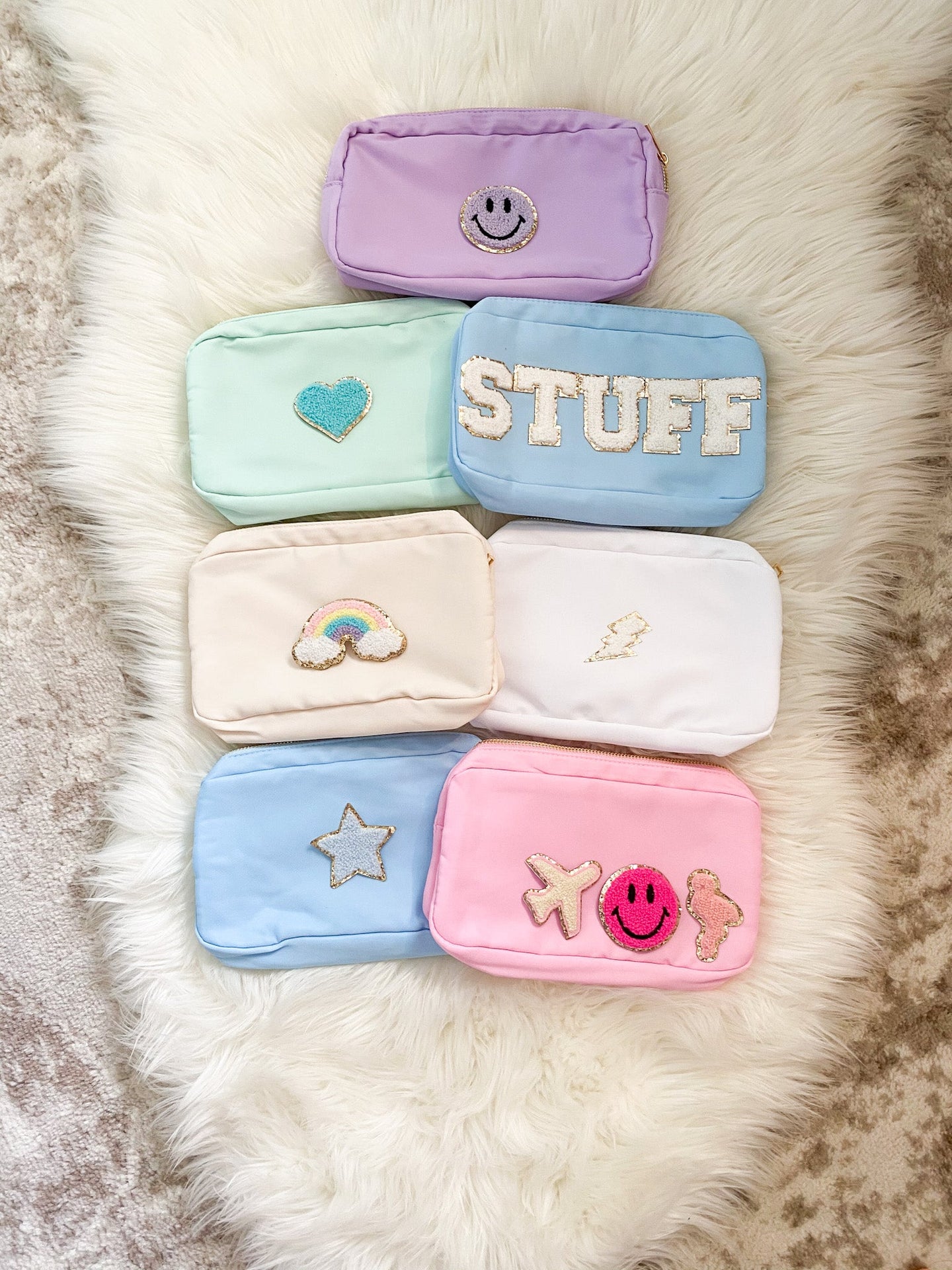 medium nylon pouch with chenille patches custom
